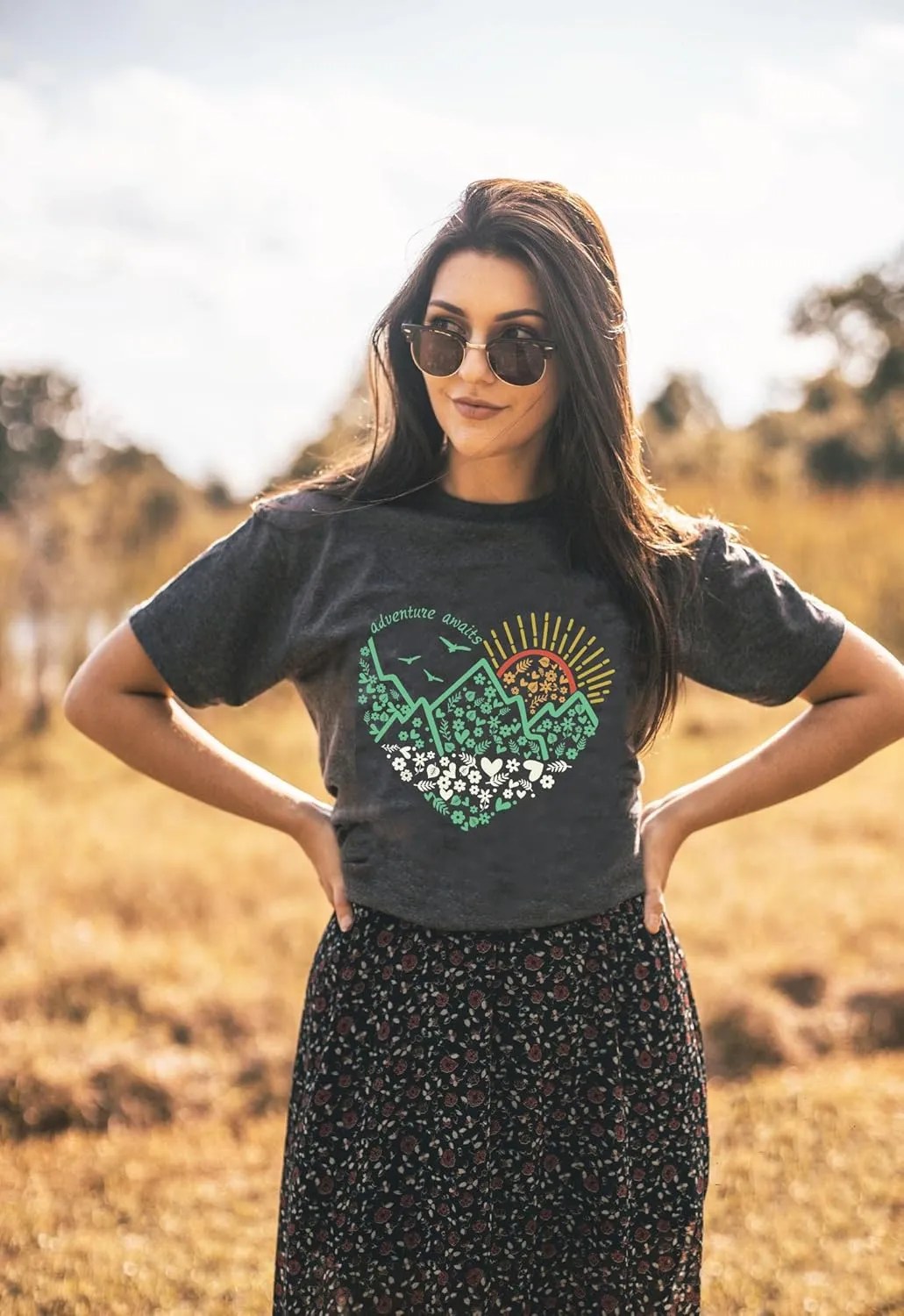 Adventure Awaits Shirts Short Sleeve Tops Women Hiking Mountain Graphic Casual Tops