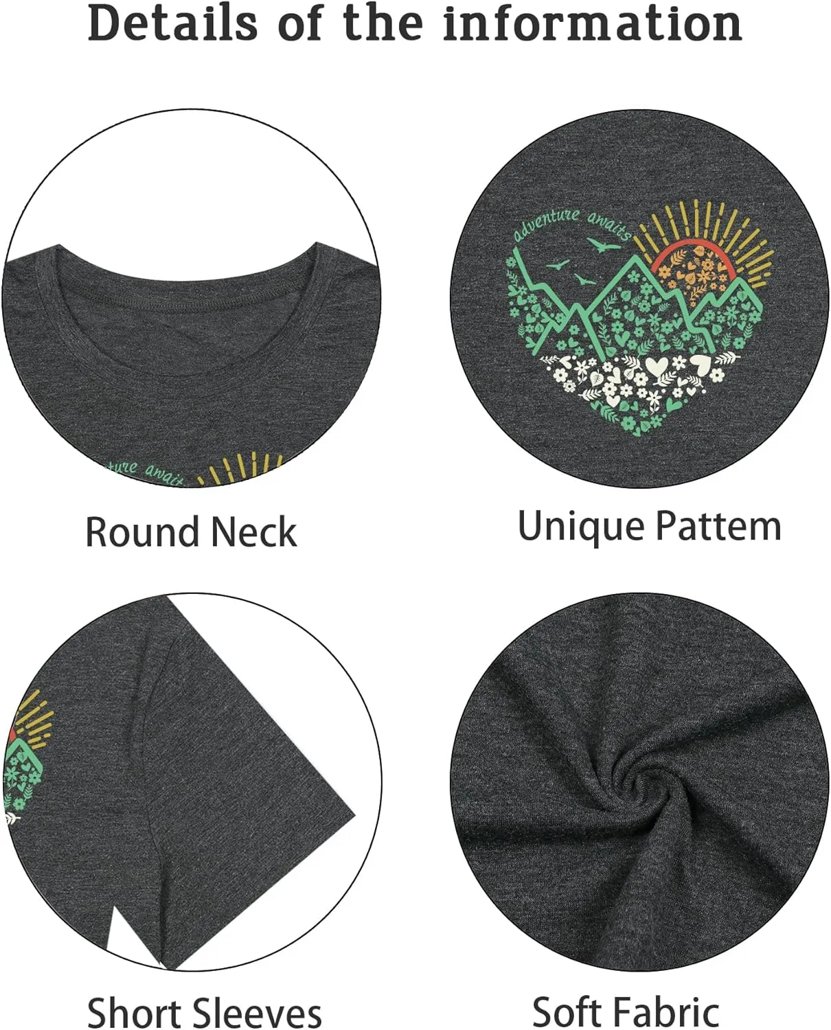 Adventure Awaits Shirts Short Sleeve Tops Women Hiking Mountain Graphic Casual Tops