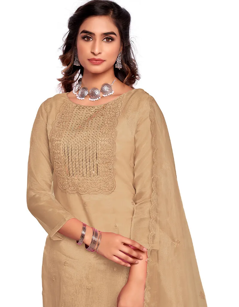 Beige Organza Chudidar Salwar Suit