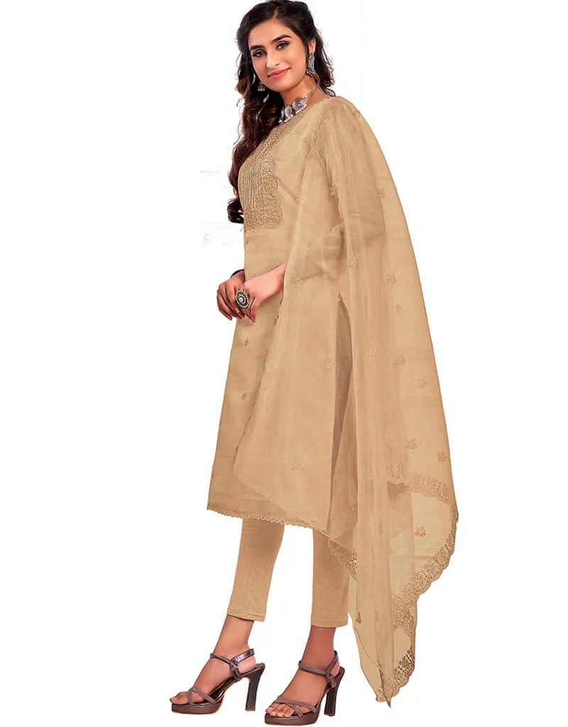 Beige Organza Chudidar Salwar Suit