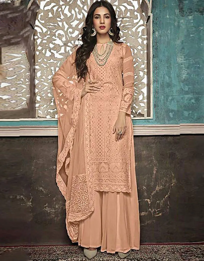 Beige Palazzo style Suit Faux Georgette
