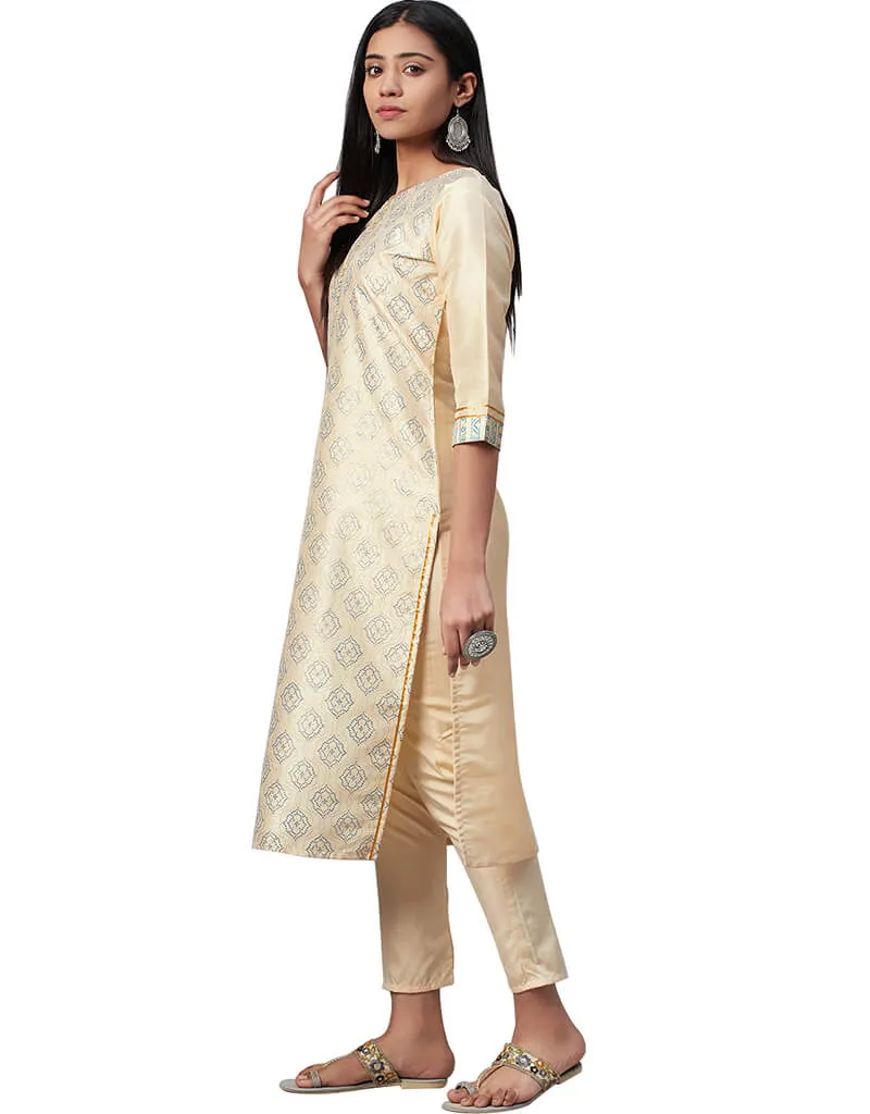 Beige Poly Silk Pant Kurti
