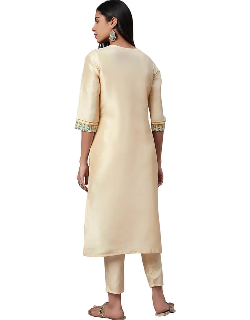 Beige Poly Silk Pant Kurti