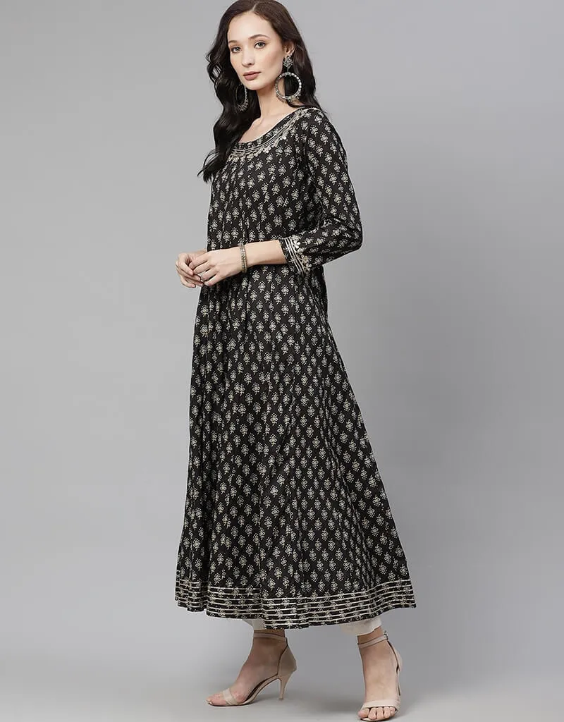 Black Cotton Straight Kurti
