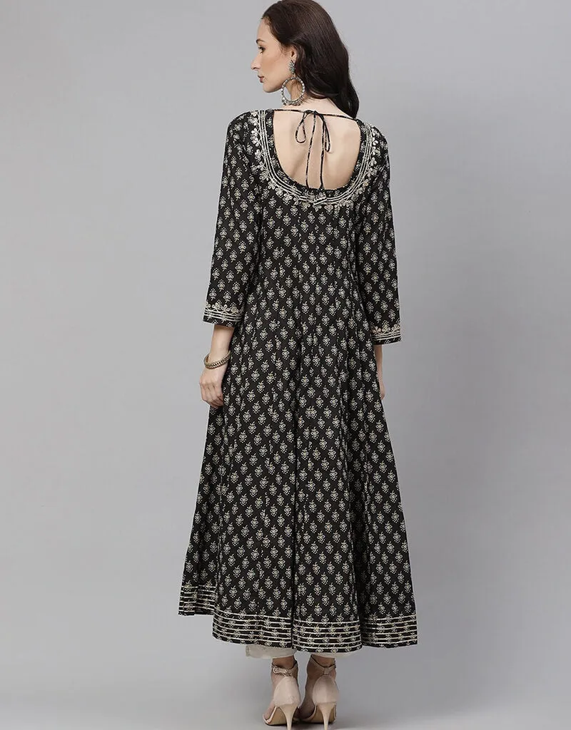 Black Cotton Straight Kurti
