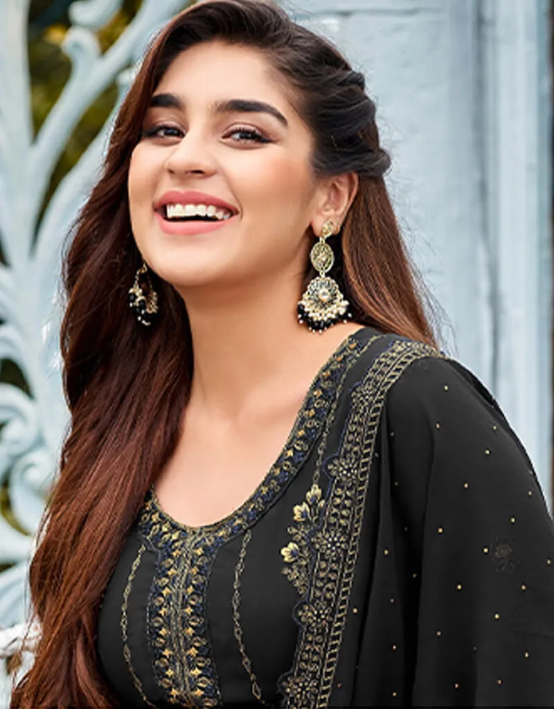 Black Faux Georgette Pant Suit