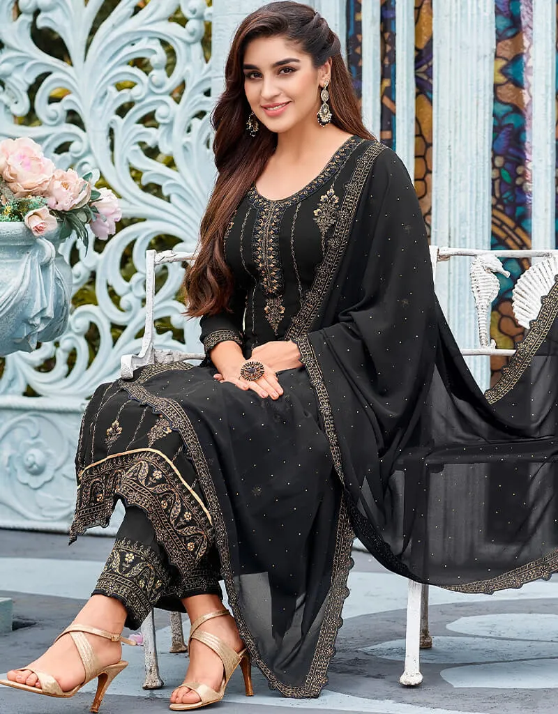 Black Faux Georgette Pant Suit