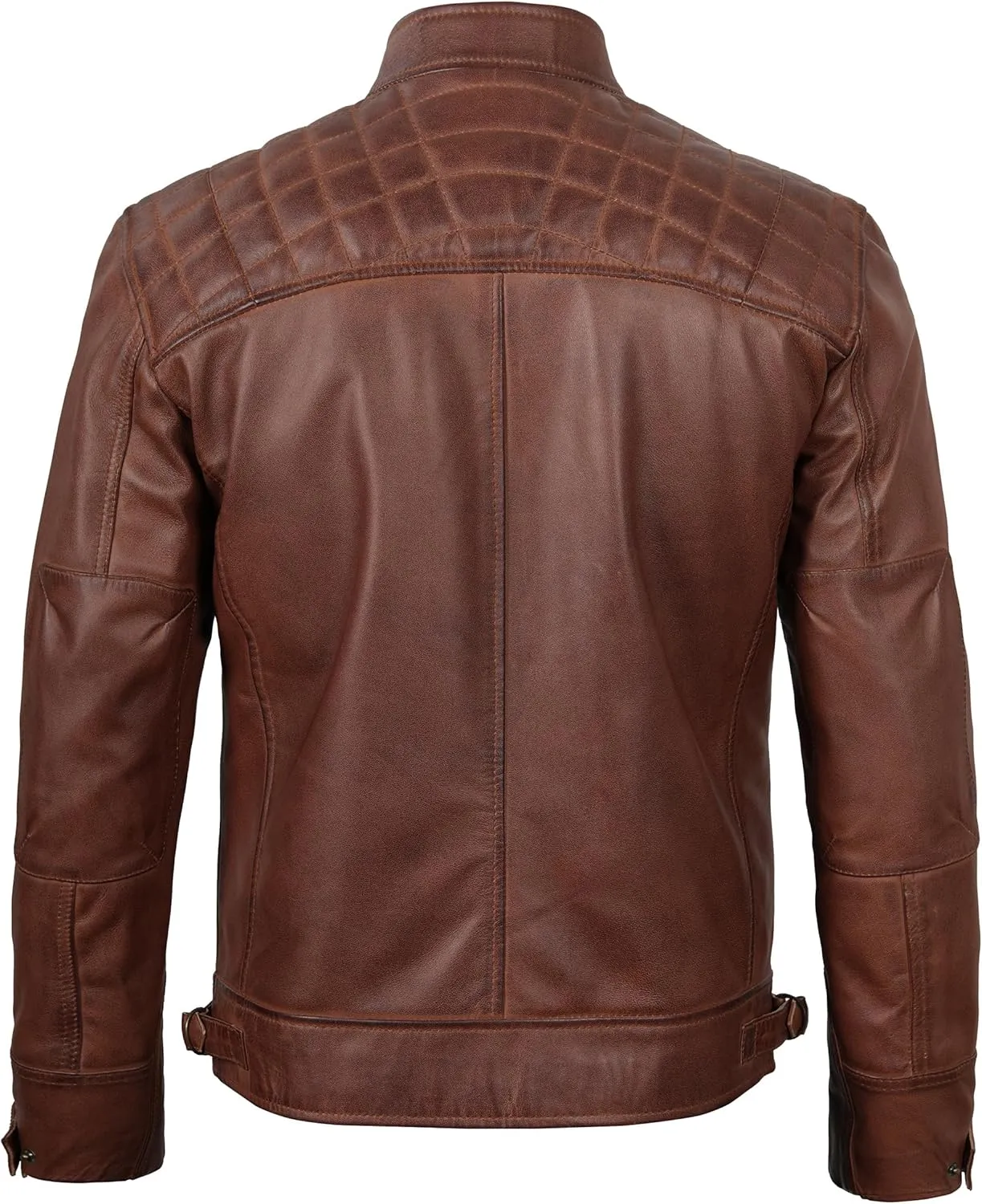 Blingsoul Leather Jacket Men - Quilted Cafe Racer Leather Jackets For Men