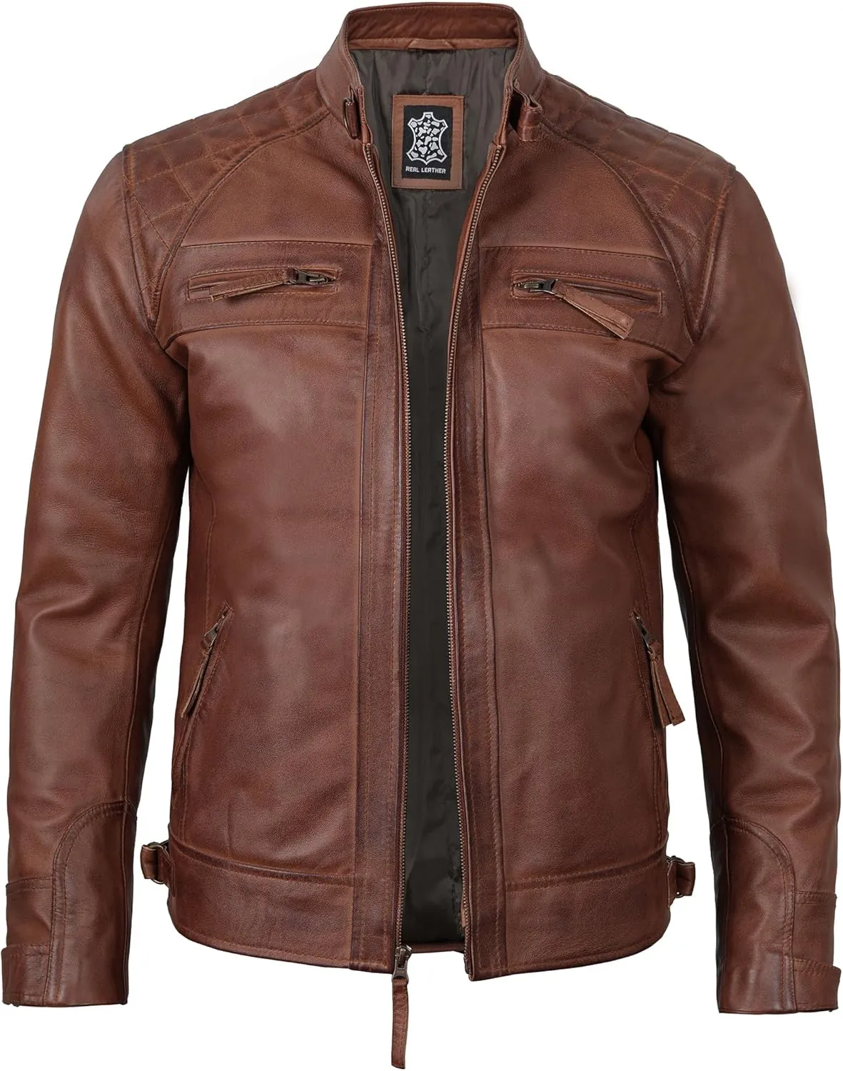 Blingsoul Leather Jacket Men - Quilted Cafe Racer Leather Jackets For Men