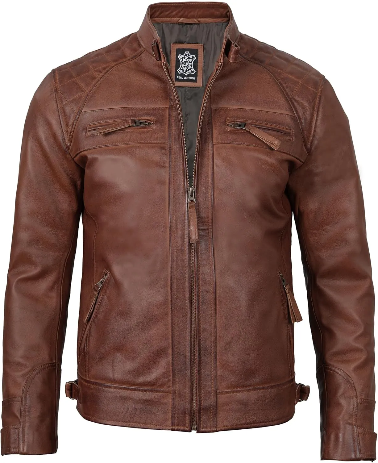 Blingsoul Leather Jacket Men - Quilted Cafe Racer Leather Jackets For Men
