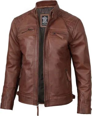 Blingsoul Leather Jacket Men - Quilted Cafe Racer Leather Jackets For Men