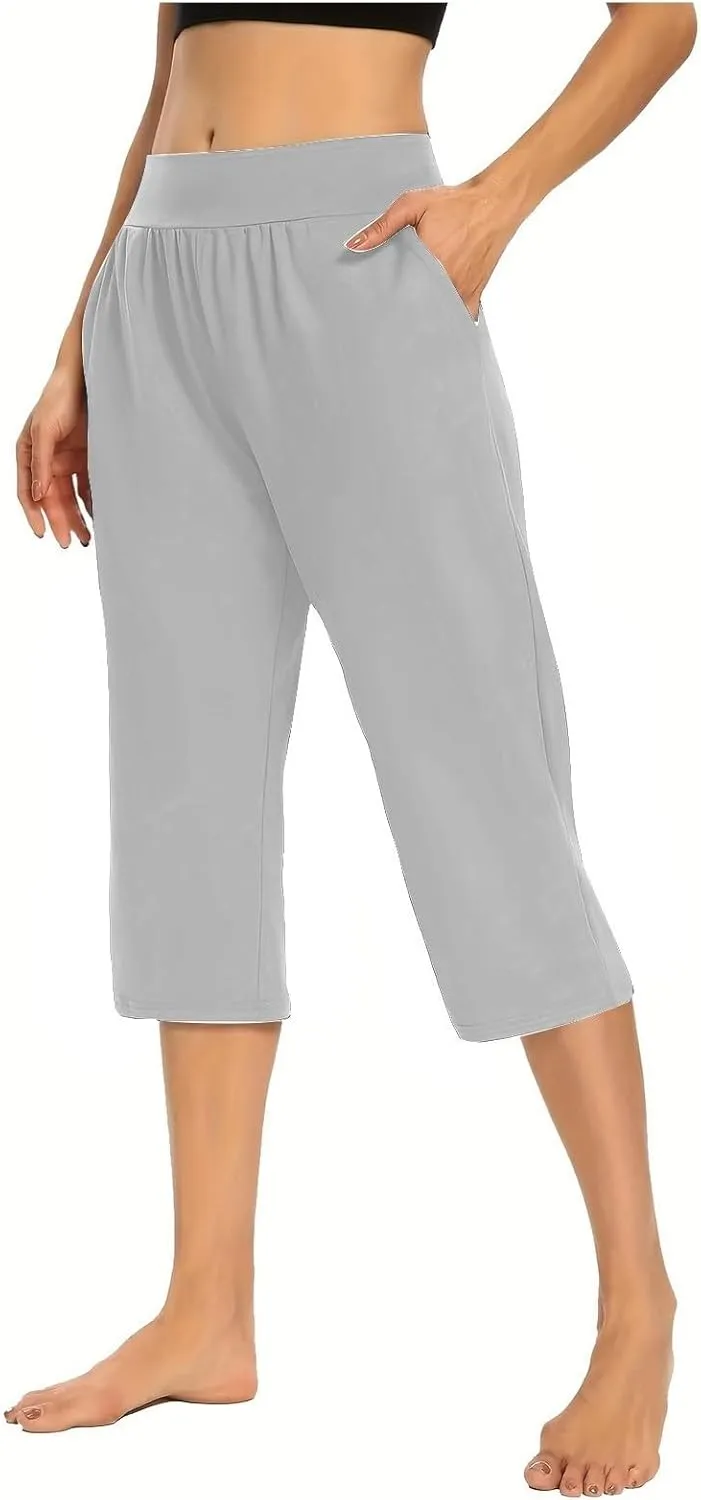 Capri Pants for Women High Waisted Athletic Yoga Workout Gym Jogger Sweatpants Summer Casual Wear Cropped Trousers