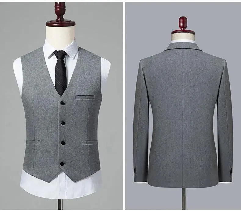 Double-Breasted Solid Men Suit - Business Formal