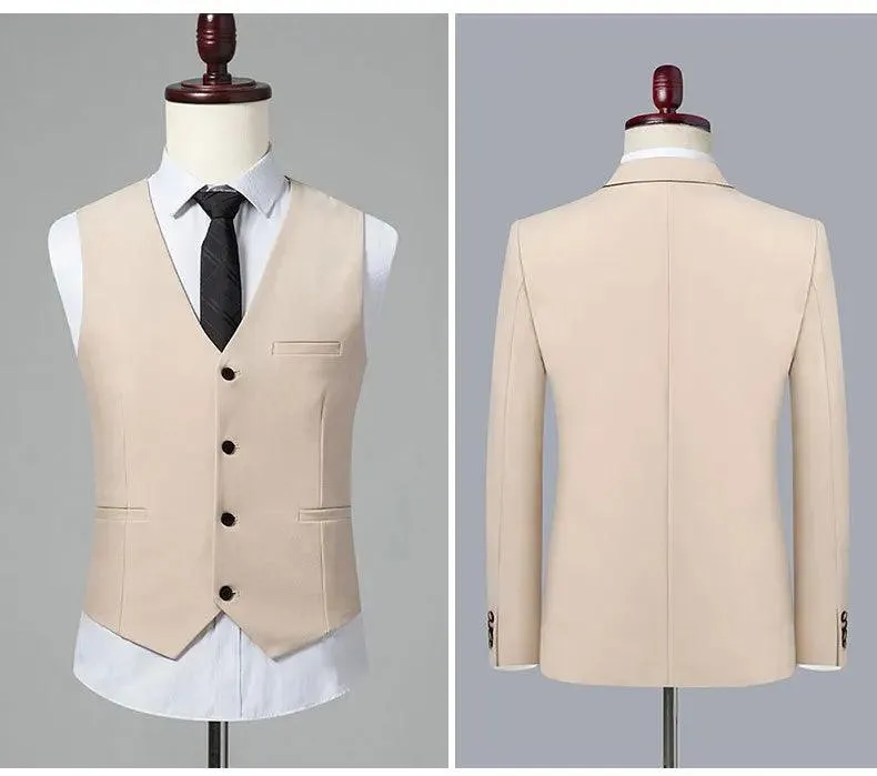 Double-Breasted Solid Men Suit - Business Formal