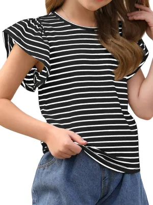 Girls' Summer Shirts Cute Tops Ruffle Sleeve Crew Neck Casual Tees