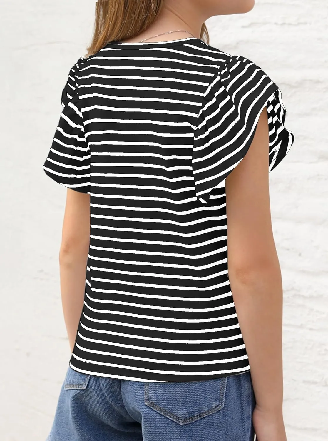 Girls' Summer Shirts Cute Tops Ruffle Sleeve Crew Neck Casual Tees