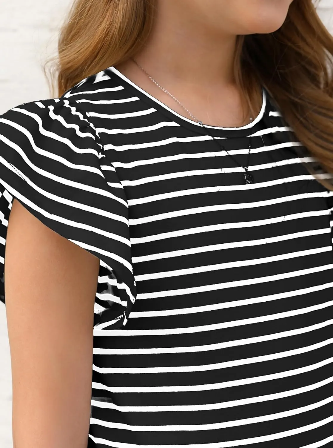 Girls' Summer Shirts Cute Tops Ruffle Sleeve Crew Neck Casual Tees