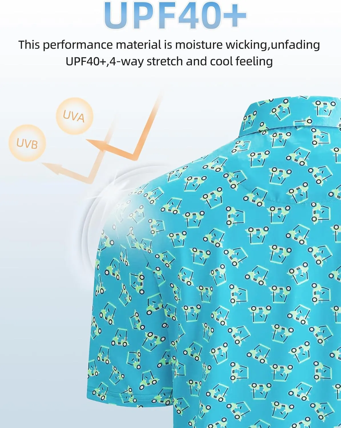 Golf Shirts for Men Printed Performance Moisture Wicking Short Sleeve Dry Fit Polo Shirts