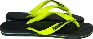 Havaianas Logo Printed Flip Flops In Black And Neon Green UK 4 EU 37 👠