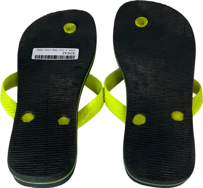 Havaianas Logo Printed Flip Flops In Black And Neon Green UK 4 EU 37 👠