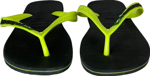 Havaianas Logo Printed Flip Flops In Black And Neon Green UK 4 EU 37 👠
