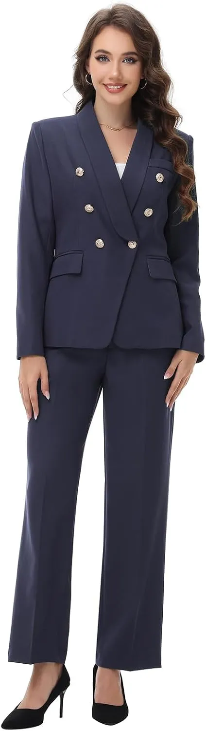 Lamgool Womens Suits 2 Piece Set Shawl Lapel Jacket and Pants Business Casual Outfits