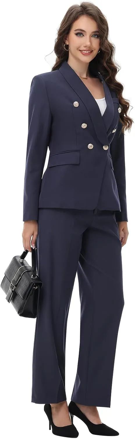 Lamgool Womens Suits 2 Piece Set Shawl Lapel Jacket and Pants Business Casual Outfits