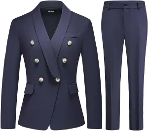 Lamgool Womens Suits 2 Piece Set Shawl Lapel Jacket and Pants Business Casual Outfits