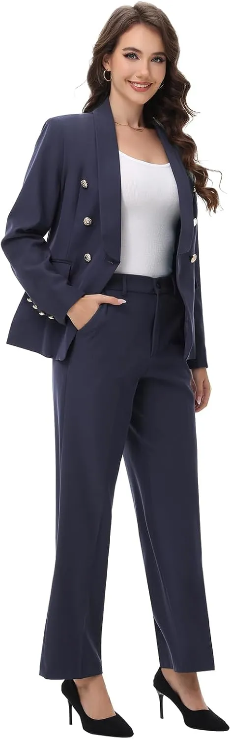 Lamgool Womens Suits 2 Piece Set Shawl Lapel Jacket and Pants Business Casual Outfits