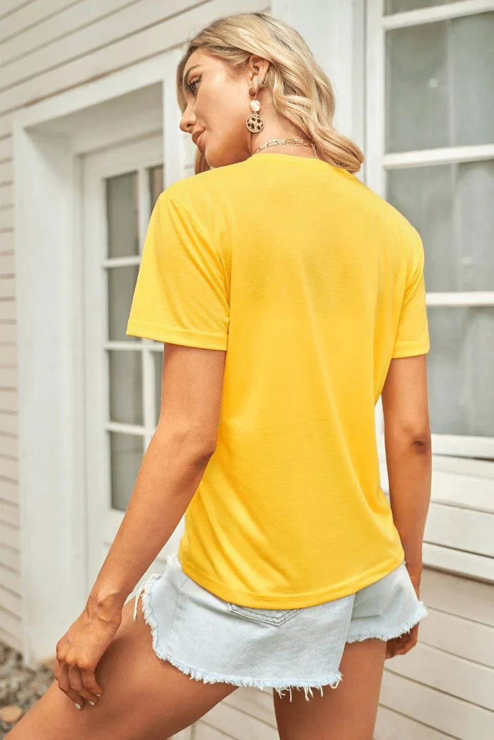 Leopard Letters Print Graphic Yellow T-shirt