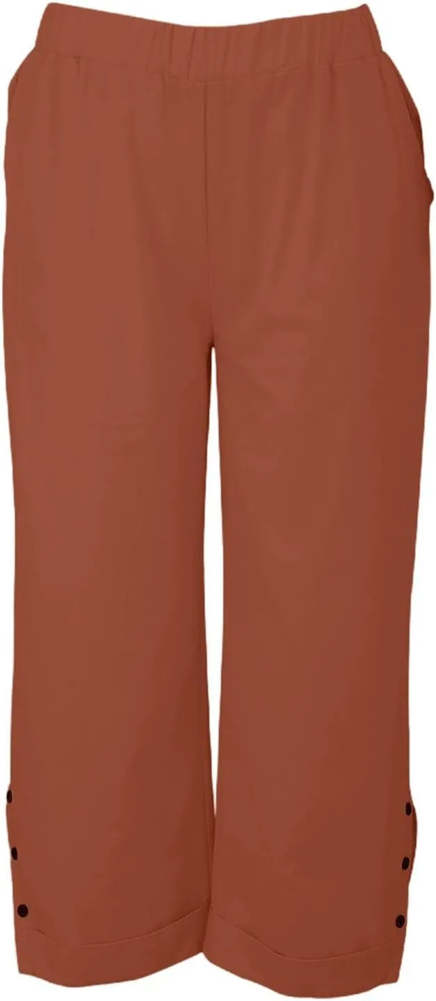 Linen Pants for Women Trendy Solid Straight Elastic Pant Long Drawstring Waist Cotton Casual Slit Plus Size Trousers