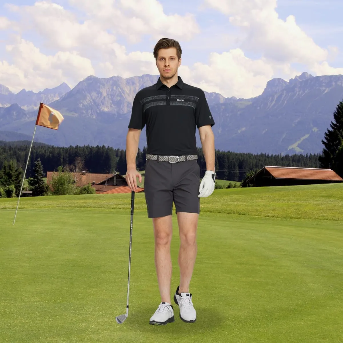 M MAELREG Golf Shirts for Men Quick Dry Short Sleeve Casual Stylish Moisture Wicking Chest Print Collared Mens Polo Shirts