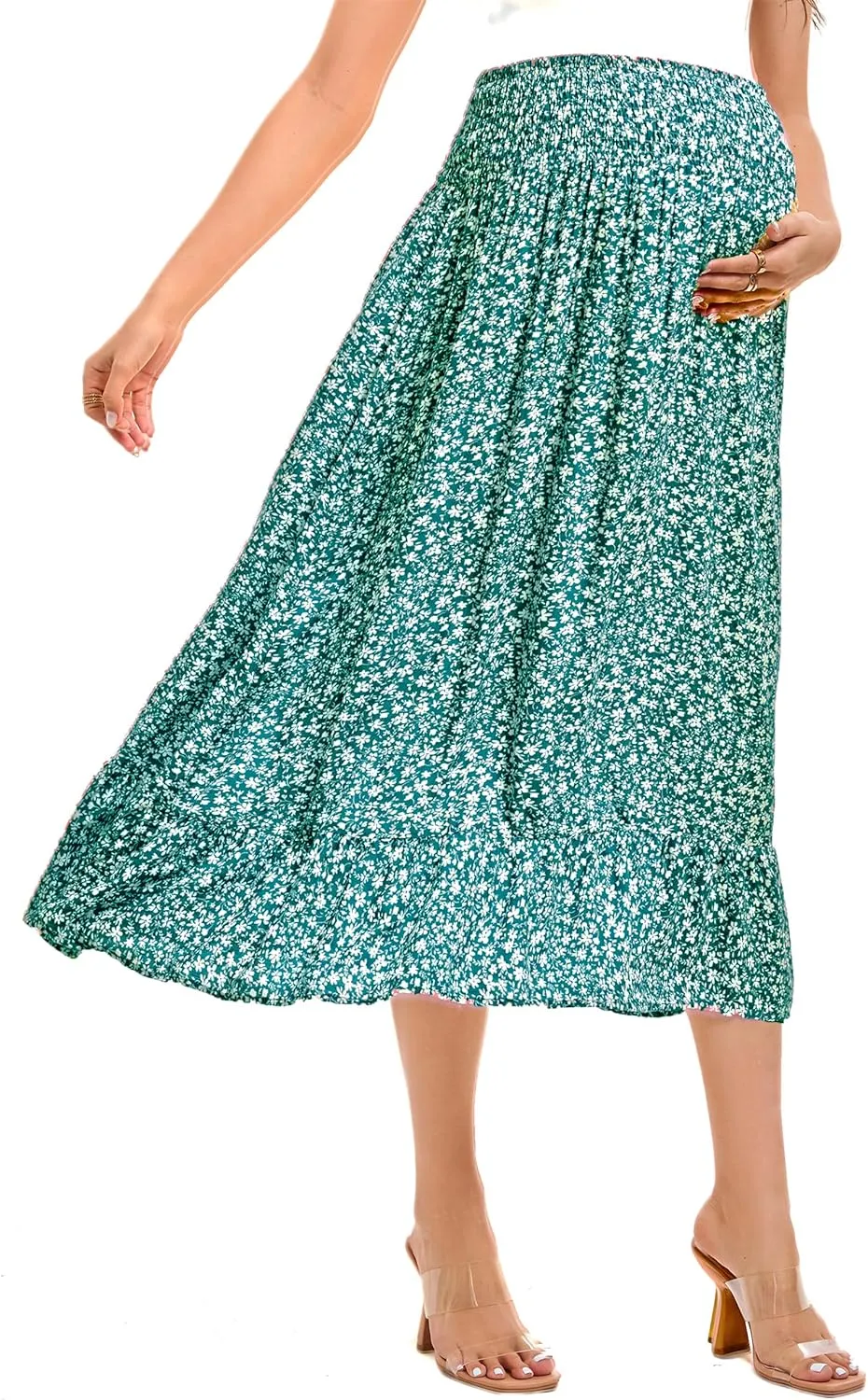 Maternity Skirt Women's High Waist Maternity Skirts Ruffled Tiered Casual A Line Swing Boho Skirts for Women