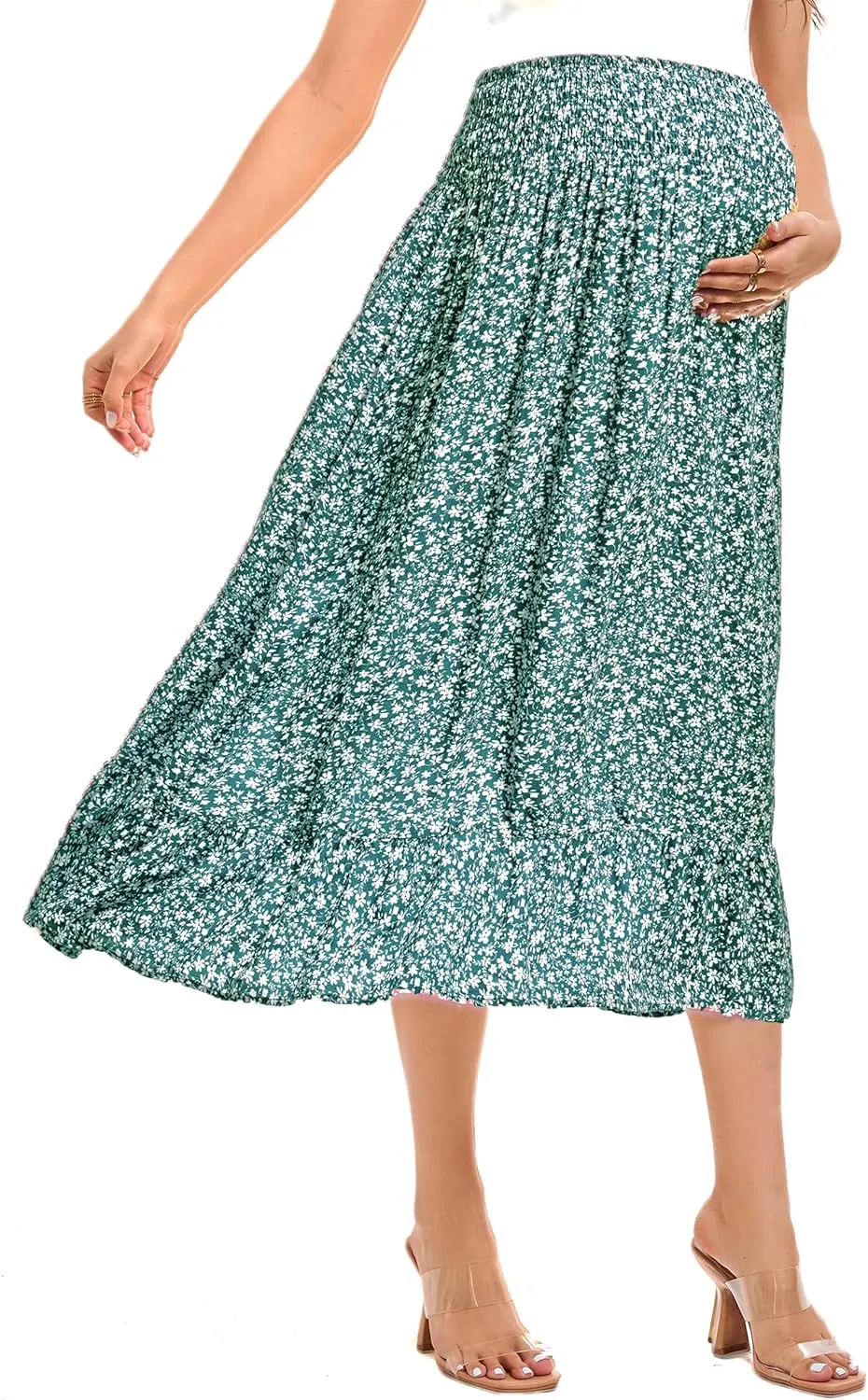Maternity Skirt Women's High Waist Maternity Skirts Ruffled Tiered Casual A Line Swing Boho Skirts for Women