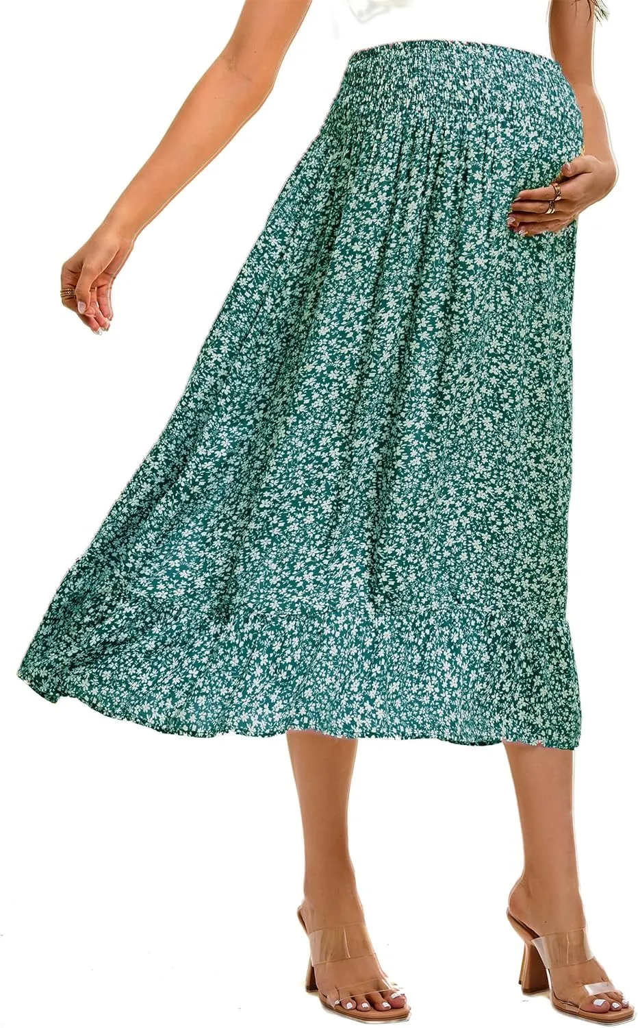 Maternity Skirt Women's High Waist Maternity Skirts Ruffled Tiered Casual A Line Swing Boho Skirts for Women