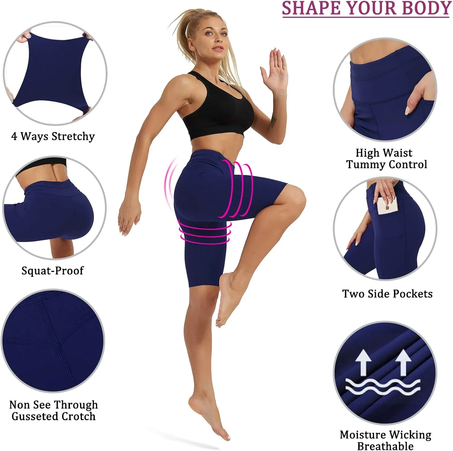 Rataves Womens Shorts 10" Workout Yoga Shorts with Pockets High Waisted Athletic Shorts Running Biker Shorts??007??