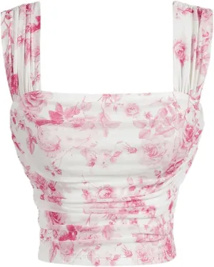 SOLY HUX Women's Floral Print Tank Tops Square Neck Sleeveless Going Out Tops Double Lined Summer Crop Tank Tops