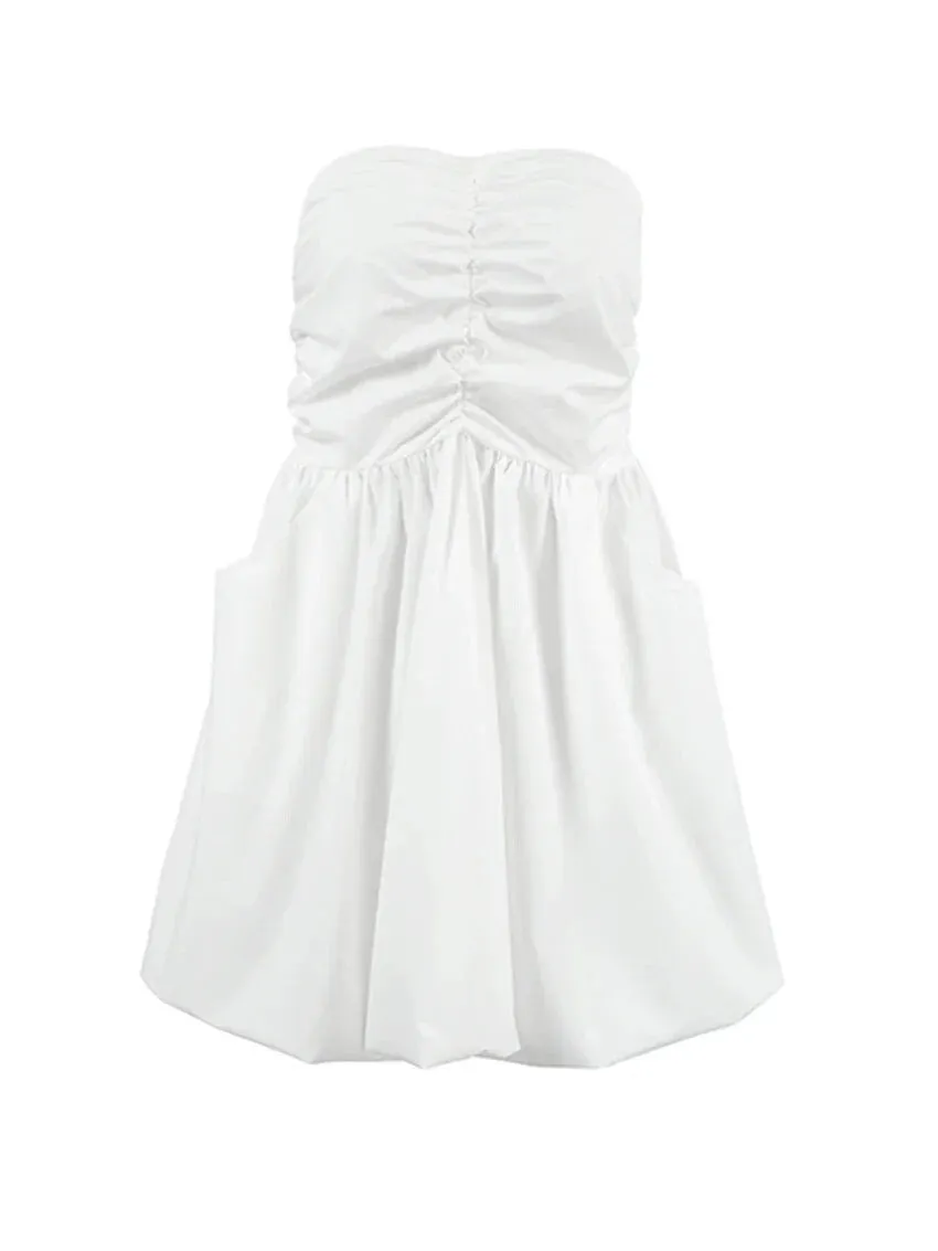 Tube Fit and Flare Pleated Mini Dress with Smocked Back