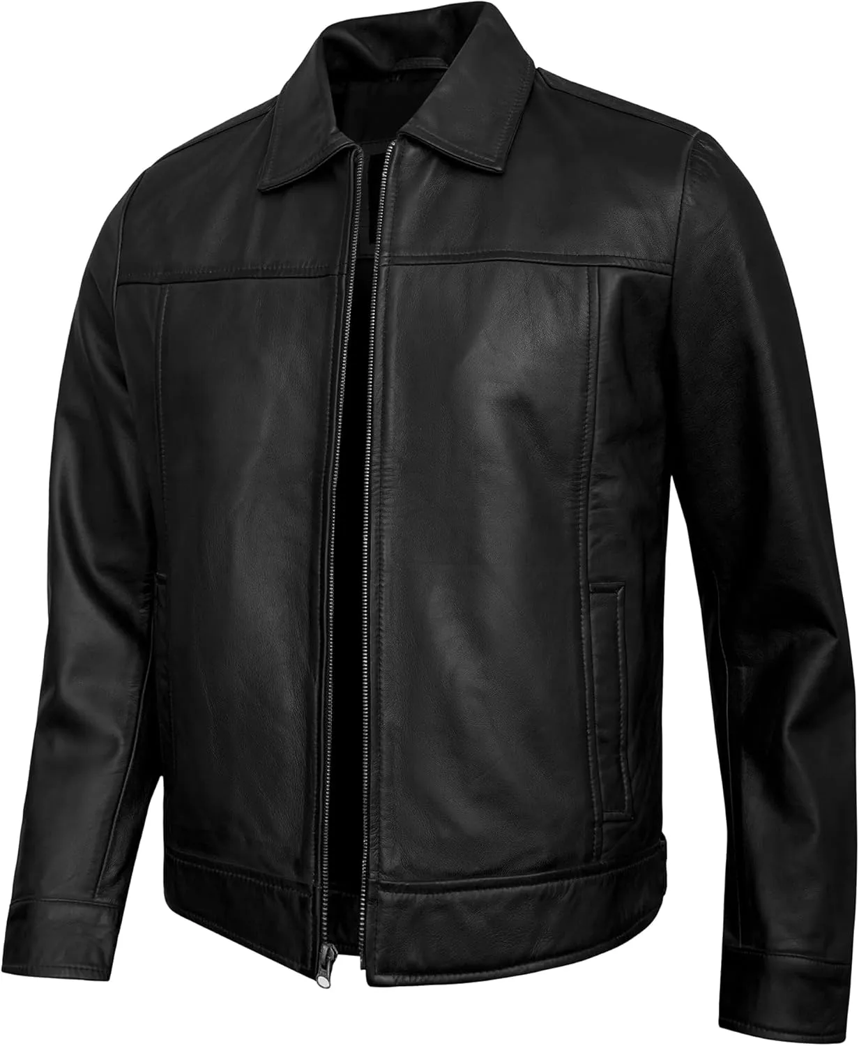 Vintage Leather Jacket Mens - Real Lambskin Classic Turn Down Collar Leather Jackets For Men