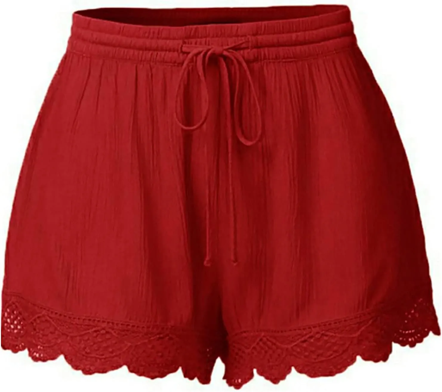 Women Floral Lace Trim Shorts Casual Summer Shorts Plus Size High Waist Drawstring Dressy Shorts Trendy Beach Clothes