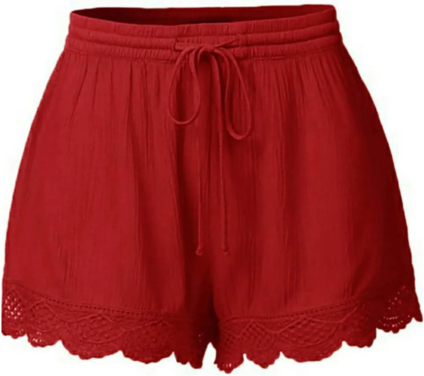 Women Floral Lace Trim Shorts Casual Summer Shorts Plus Size High Waist Drawstring Dressy Shorts Trendy Beach Clothes