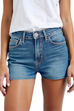 Women Mid Rise Ripped Jean Shorts Casual Stretchy Denim Shorts Frayed Raw Hem