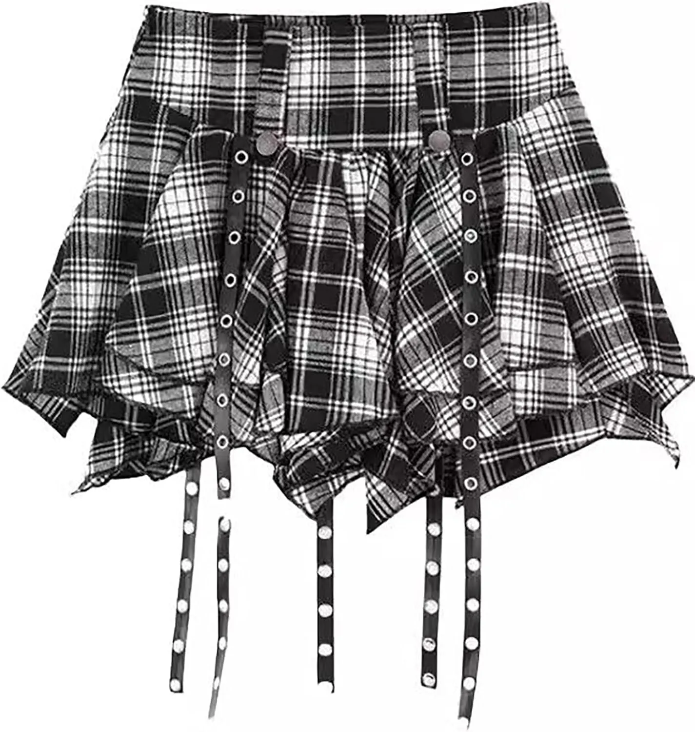 Women's Gothic Punk Skirt High Waist Mini Plaid Pleated Skirt Y2K Ruffles Fairy Grunge A-Line Skater Skirts