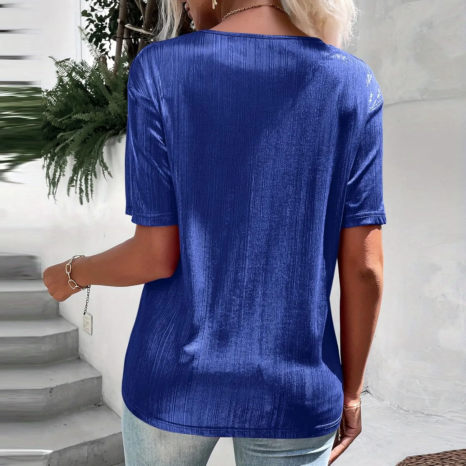 Women's Shiny Metallic Tops Short Sleeve T Shirt Glitter Party Disco Club Tees Holographic Music Festival Outfit